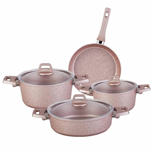 Juego de utensilios de cocina de 7 piezas, color rosa, prácticos utensilios de cocina con sartén antiadherente wisdom
