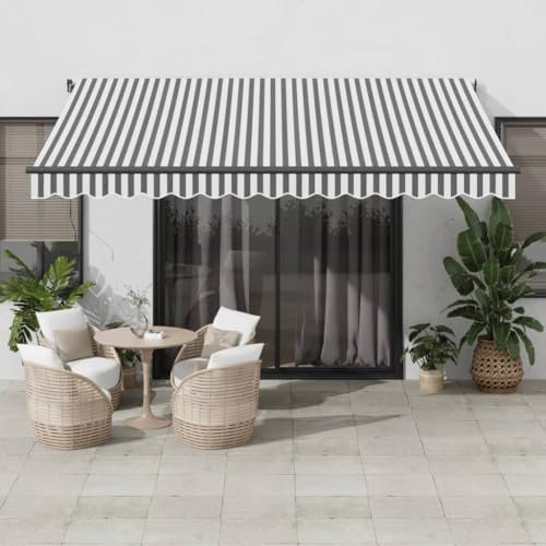Homgoday Tenda da sole retrattile manuale, tenda da sole per balcone, tenda da sole con braccio snodato, protezione solare, altezza e angolo regolabile, antracite e bianco, 400 x 300 cm