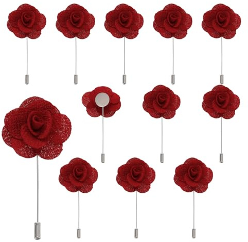 QUARKZMAN 12 Stück Rote Kamelien Ansteckblumen Knopflöcher Taschenanstecker Pins für Hochzeitszeremonie Jubiläum Abschlussball Formelles Abendessen Party