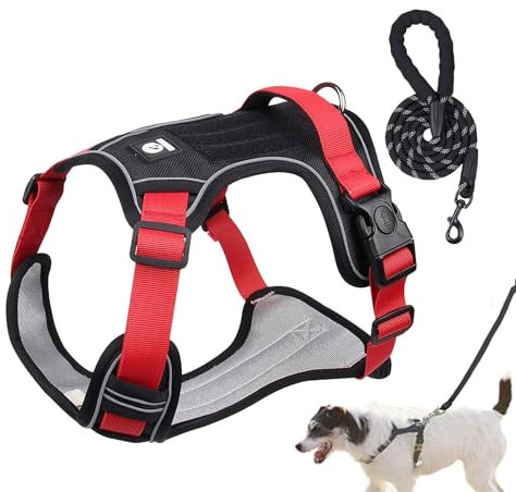 Hundegeschirr, Hundegeschirr-Set - Weiches, Nicht ziehendes Haustiergeschirr, verstellbares Hundegeschirr - Hunde-Brustgeschirr, Hunde-Zuggeschirr mit Seil zum Spazierengehen, Joggen, Wandern