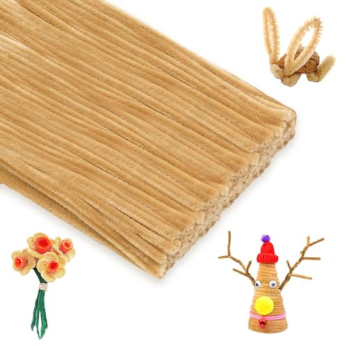 KINGLAKE Light Brown Pipe Cleaners for Craft, 100pcs 30cm x 6mm Long Christmas Craft Pipe Cleaners Chenille Stems for DIY Crafting Reindeer Halloween Xmas Tree Decorations