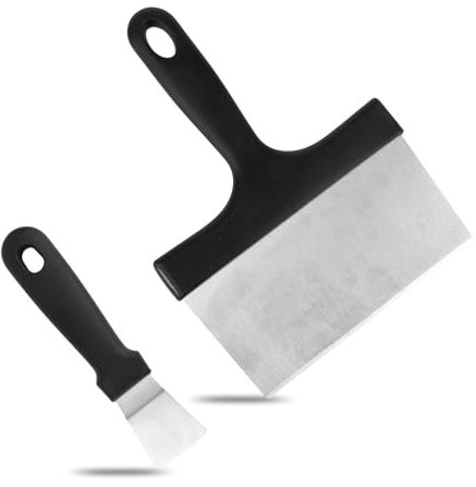 NQEUEPN 2uds Raspador de Plancha, Raspador de Parrilla Acero Inoxidable con Mango Raspador Alimentos Cocina Metal para Blackstone Accesorios Parrilla Superficies Planas Herramientas Limpieza Parrilla