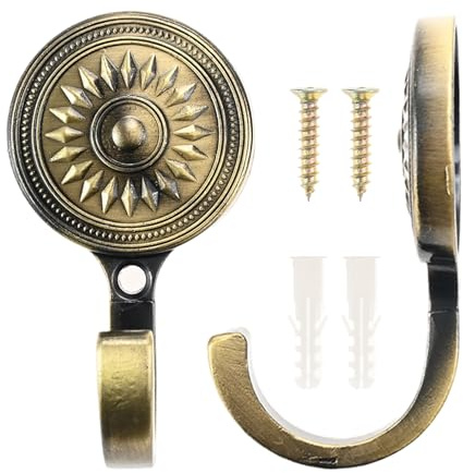 Hicello 2 soportes de cortina antiguos, gancho de alzapaños de cortina montado en la pared | Gancho decorativo vintage perforado