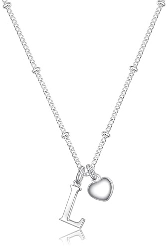TINGN Herz Buchstaben Kette Mädchen - 14K Weißgold Vergoldet Silber Herz Charm Kette Damen Buchstaben Silber Personalisierte Halskette Damen Schmuck Geschenke für Mädchen