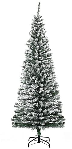HOMCOM Árbol de Navidad 180 cm Árbol de Navidad Artificial Nevado con 492 Ramas y Soporte de Metal Árbol Navideño para Salón Verde y Blanco