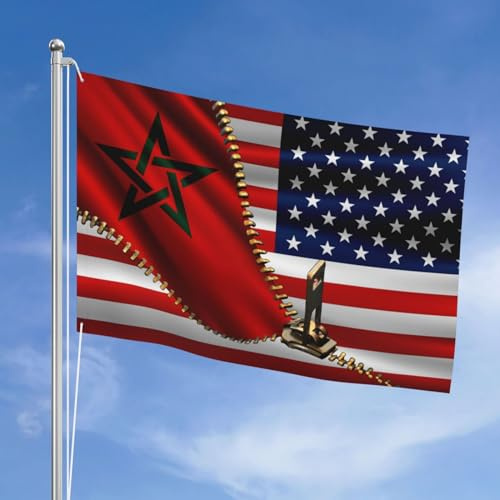 Drapeau Américain Des États-Unis Et Drapeau Marocain Du Maroc 90X150Cm Drapeau De Jardin Supérieure Extérieur Drapeaux Drôle Grand Drapeau Décoration Pour Bureaux Maison Patio