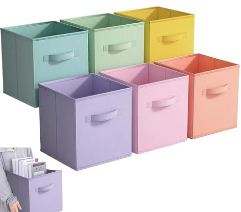 Eidoct Cube Storage Boxes, 6 Pack Foldable Storage Cubes Storage Box with Handles for Organising Clothes, Colorful