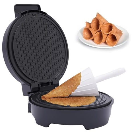 Waffeleisen Hörncheneisen, Neujahrskuchen Waffeleisen mit Antihaftbeschichtung und Waffelkegelroller, Eiserkuchen Waffeleisen für Knusprige Waffelhörnchen