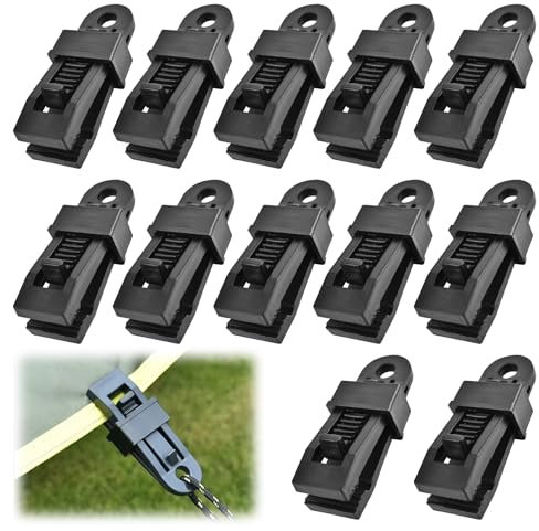 12 PCS Heavy Duty Tarpaulin Clips Set, Tarp Clamps with Crocodile Mouth Design – Durable Plastic Tent Clips for Camping, Boat Covers, Awnings, Shade Cloth, and Outdoor Use