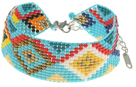 Made by Nami Buntes Perlenarmband Damen 17 + 4 cm Handgemachte Festival Armbänder Boho Armband Boho Schmuck Wasserfest Freunschaftsarmbänder (Rauten Optik Groß Blau)