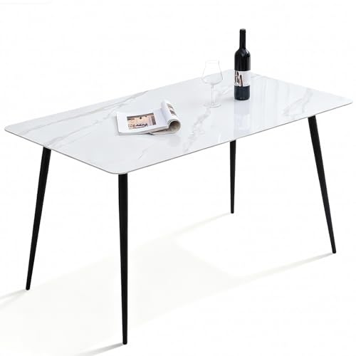 SHARPDO Esstisch aus Sinterstein – 140×80 cm, 4-6 Personen,Hochglänzend, Kratzfest & Hitzebeständig, Stahlgestell, Esszimmertisch, Dining Table, Modernen Design, Weiß