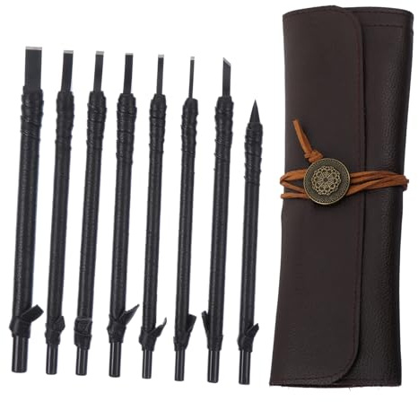 Housoutil Set De Cinceles Para Tallar Madera y Piedra 8 Piezas Mango Ergonómico De Tungsteno Para Grabado Artístico Manualidades y Escultura, Adecuado Para Artesanos y Talladores Profesionales