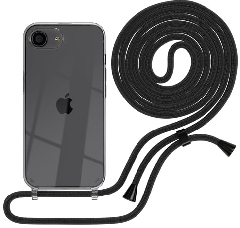 EAZY CASE Handykette kompatibel mit iPhone 16e Handyhülle mit Umhängeband, Handykordel mit Schutzhülle, Silikonhülle, Hülle mit Band, Stylische Kette für Smartphones, Schwarz - Clips Schwarz