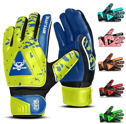 BEAST RAGE Torwarthandschuhe für Kinder Jungen Jugend,Fußballtorwarthandschuhe Kinder mit doppelter Handgelenkstütze,Starker Grip gepolsterte (Neongelb, Größe 5 geeignet für 9 bis 12 Jahre alt)