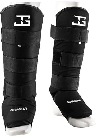 JOYAGEAR Schienbeinschoner Kickboxen - Klettverschluss - Schwarz S - Hergestellt aus hochwertiger Baumwolle - Kampfsport Sparring Schienbeinschutz - Schienbeinschützer - Muay Thai - Joya Fight Gear