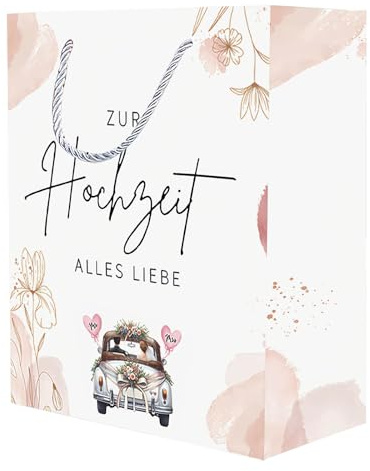 THXFUNAREA Geschenktüten Hochzeit 26x22x10cm Papiertüten mit Henkel Tüte Geschenktasche Hochzeit Rosa Hochzeitsgeschenk Verpackung Geschenke für Brautpaar Braut Bräutigam