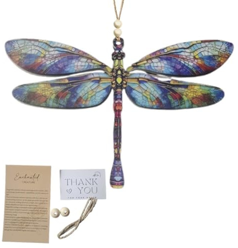 YUYQAQ Dragonfly Gifts for Women, Dragonflies Decor Suncatcher Effect, Dragon Fly Stained Glass Effect, Dragonfly Ornaments for Christmas Tree Decoration for Patio, Living Room and Bedroom (1PCS)