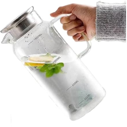 Koolenry Pitcher Lid and Spout, Glass Carafe for Hot/Cold Water, Large Iced Tea Pitcher for Coffee, Juice and Homemade Beverage