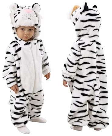 TONWHAR Infants Toddlers Halloween Cosplay Clothes Kids' Tiger Costume Outfit(2-3T,White Tiger)