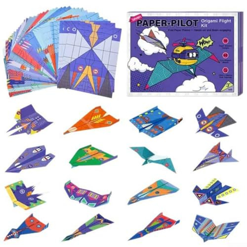 wenyouya Leven Lot de 48 livres d'avion en papier à faire soi-même, guide de pliage étape par étape pour enfants et adultes, 28 cm, avions prédécoupés multicolores avec plus de 20 motifs (48 pièces)