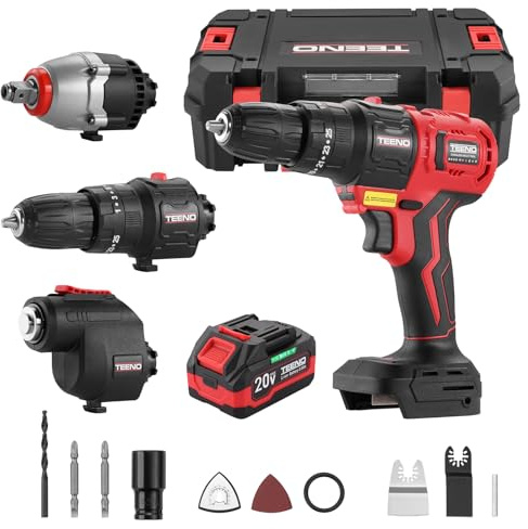 Kit Combinado Inalámbrico 20V, Juego Herramientas Multiusos Inalámbricas 3 en 1 Para Carpintería con Caja de Herramientas, Taladro, llave Impacto, Herramienta Oscilante, 1 Batería 3,0Ah