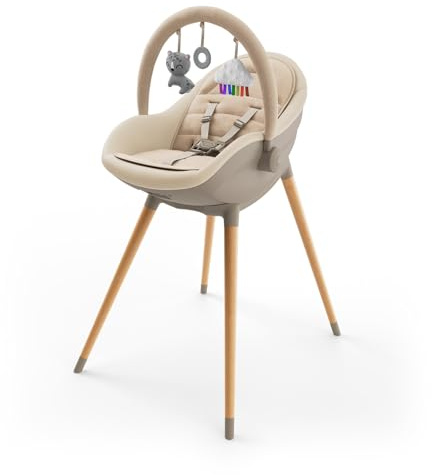 Kinderkraft FINI UP Hochstuhl 3in1 mit Wippe, mitwachsend, Holzbeine, Beige