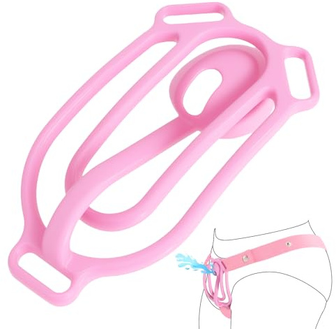 Cage de Chasteté pour Pénis Inversé Chastity Cage Man avec Plateau Urinaire et Trois Trous pour Ceinture Sex Toýs Homme Cage Chastetée Légère en Résine pour Bondage du Pénis (Pink-A)