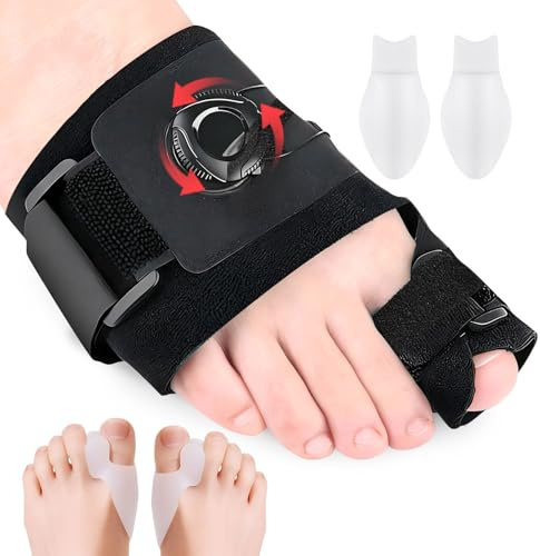 SRunDe Hallux Valgus Schiene Verstellbar mit 2 Zehenspreizer Großer Zeh | Ballenzeh Korrektur Einstellbarer Knopf Reduziert Schmerzen und Belastung Zehenausrichtung für Tag und Nacht Unisex-Rechts