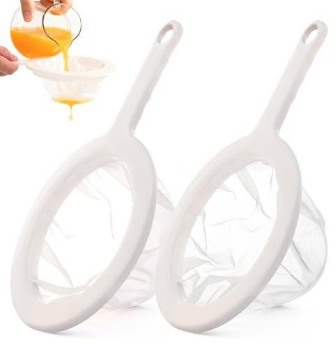 AIZOE Fine Mesh Strainer with Handle, 2 Pack, 80/120 Mesh, Plastic Fine Strainer for Liquids, Small Colander for Kitchen, Nylon Sieve for Nut Milk, Yogurt, Juice, Coffee, Honey, Tea Leaf Filter