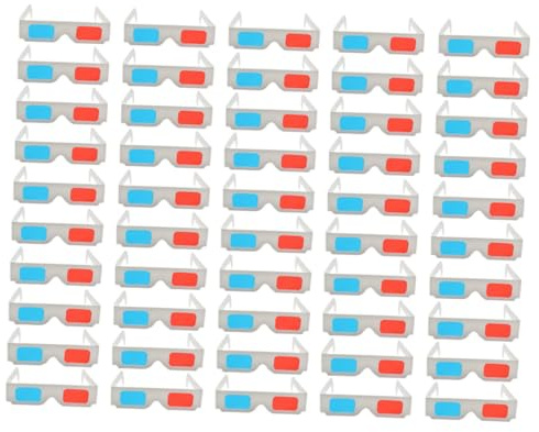 ANDRESLAD 50 pezzi Occhiali Cartone Anaglifi Rossi e Blu per Film Portatili Usa e Getta per Viaggi e Giochi