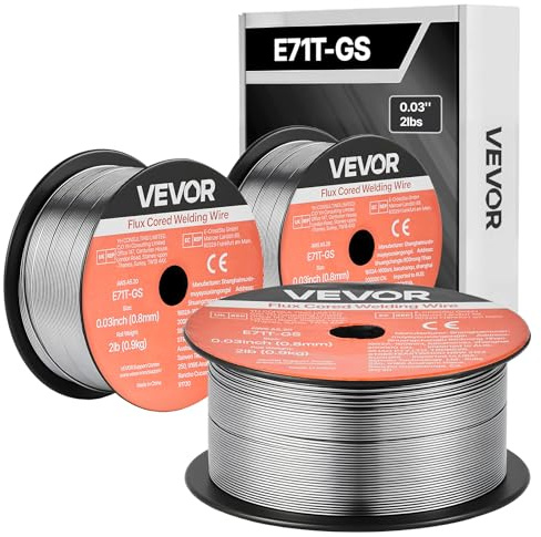VEVOR Alambre de Soldadura MIG con Núcleo Fundente, E71T-GS, 0,8 mm, 0,9 kg, de Acero Dulce sin Gas, con Bajas Salpicaduras para Soldadura por Arco en Cualquier Posición, para Exteriores, 3 Rollos