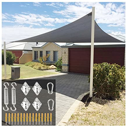 Waterproof Sun Shade Sail Rectangle 2x3m 3x4m Canopy with Rope and Hardware Kit Anti-UV Sunscreen Awning for Garden Patio Swimming Pool Yard Beach, Gray