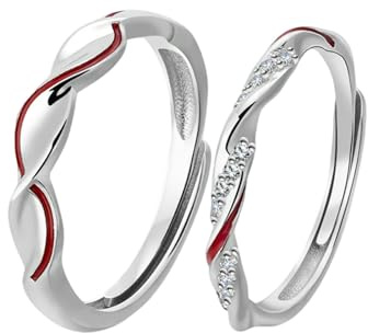 BCughia Filo Rosso Anelli, Anelli di Coppia Regolabili Argento 925 Mobius con Zirconi Fedine Fidanzamento Coppia Personalizzabili