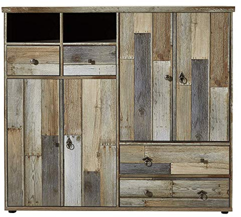 Stella Trading Bonanza Vintage Schuhschrank in Driftwood Optik - Retro Schuhregal mit viel Stauraum für Ihre Schuhe - 130 x 117 x 40 cm (B/H/T)