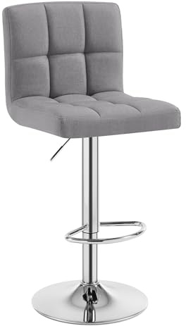 WOLTU Barhockert, Barstuhl Höhenverstellbar, Leinen-Bezug, HellGrau | Drehbarer Bar Stool mit Rückenlehne, Fußstütze, Robuster Metallrahmen, für Küche und Hausbar