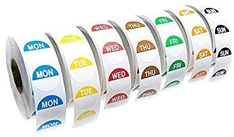 Set of 7 Rolls - Day Dot Food Stickers - Catering Labels Individual Dispensers