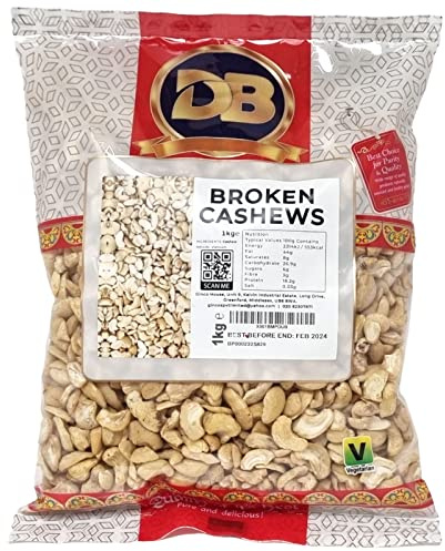 Cashew Nuts Pieces 1kg - Broken Cashews Large Pieces. Cashew nuts 1kg are great to use for baking or as a healthy snack. Cashew nuts are low in sugar and rich in fiber, cashews are source of protein.