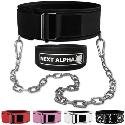 Next Alpha Gewichthebergürtel & Dip Gürtel-Kombination - Custom Weight Lifting Belt für Herren und Damen - Selbstverschluss- & Schnellverschlussschnalle - Mit Kette - Schwarz - Large