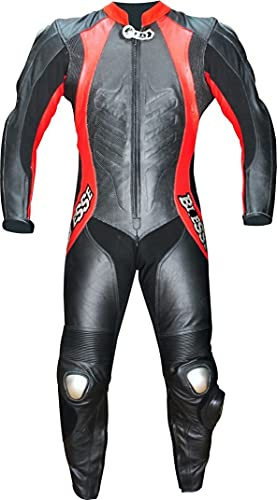 BI ESSE Mono de moto de piel para uso en pista con protecciones profesionale (Nero/Rosso, L)