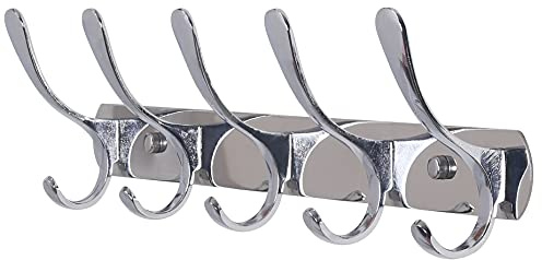 SKOLOO Garderobenleiste, Moderne, stabile Metall Kleiderhaken Wand mit 5 Haken, zum Aufhängen von Kleidung, Mantel, Hüten, Jacken, Rucksack, Hakenleiste Silber, ideal im Zuhause und Büro