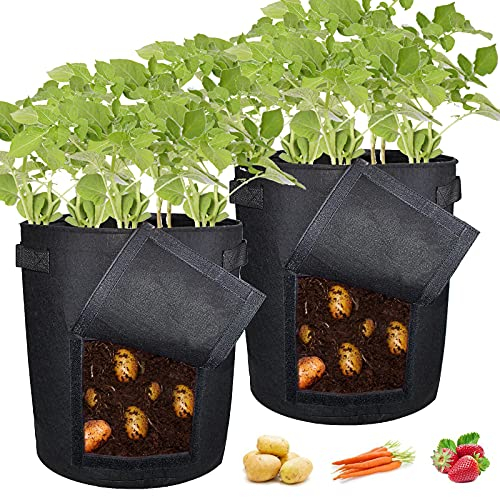 XIALINBUY 2 Stück Kartoffelpflanzsäcke Pflanzen Tasche Vliesstoff Pflanzsack mit Griffe für Kartoffeln Tomaten Blumen Gemüse