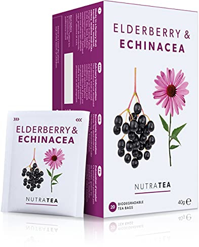 Nutra Tea - Té de saúco y equinácea | Té de saúco - 120 bolsas de té - Té de hierbas - (paquete de 6)