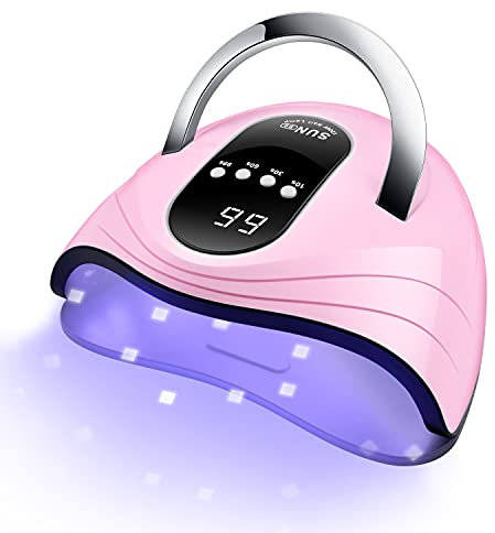 SUNRICH UV Gel Lampe, 120W LED Nagellampe Schnell Nageltrockner für Gelpolitur, 4 Timer, Tragbarer Griff, Große Fläche, Automatischer Sensor (Rosa)