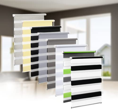 Eurohome Doppelrollo Klemmfix ohne Bohren, Duo Rollo,65cm x 130cm (Stoffbreite 61 cm) Weiß+schwarz Transparentes und undurchsichtiges Sichtschutz Rollo mit Klemmträgern für Fenster und Türen