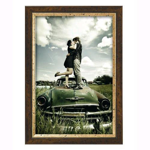 CAPESTORE Marco A4 Arte Povera de 25 mm de crílex transparente y resina, marco de seguridad para diplomas, certificados y fotografías, marco de fotos de 21 x 29,7 cm (nogal, hilo dorado)