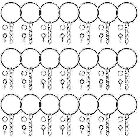 50 pezzi portachiavi anelli con catena a maglie, 50 anelli aperti e 50 perni con occhiello a vite per fai da te, diametro 25 mm