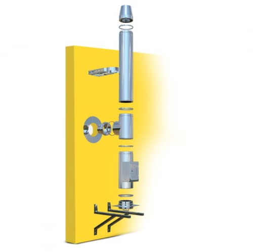 Oskar Edelstahlschornstein | Ø 130mm| Bausatz in allen Längen und Wandabständen | Edelstahl Schornstein Doppelwandig | Kaminbausatz Komplett | (Länge 3,2m; 50mm)