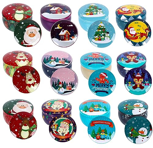 12pcs Small Candle Tin Jars - Mini Christmas Candle Making Tin Jars with Lids, Round Metal, Dry Storage for Spices, Candy, Party Favors, Wedding, Gifts