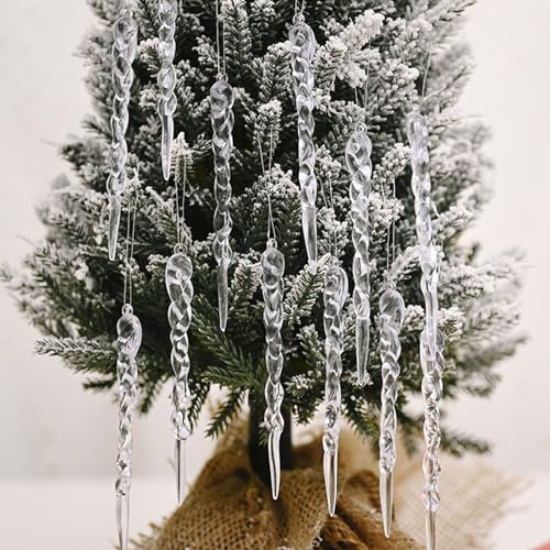 SUNTRADE Acryl Eiszapfen Ornamente, 36pcs Eiszapfen Anhänger Set, Weihnachtsdeko Klare Eiszapfen für Weihnachtsbaum Dekoration