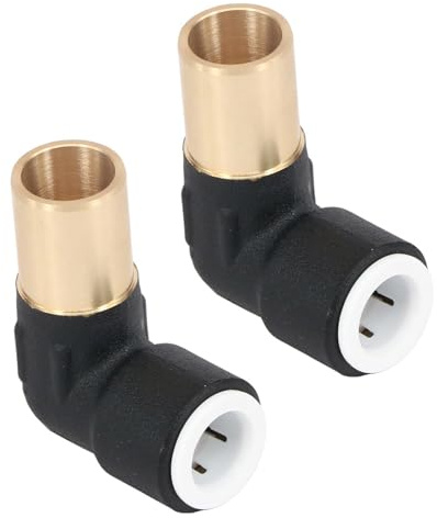 Radiator Valve Reducer Elbow Compression 15mm x 10mm Push Fit Black x2 (Pair)